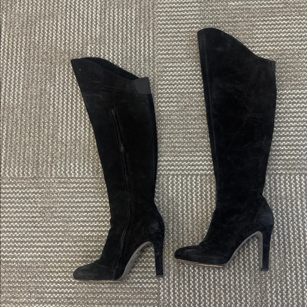 Theory Black Suede Over the Knee Heeled Boots, size 39